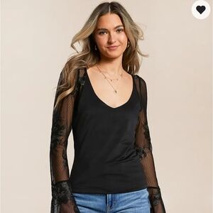 Chic Black Lace Sleeve Blouse